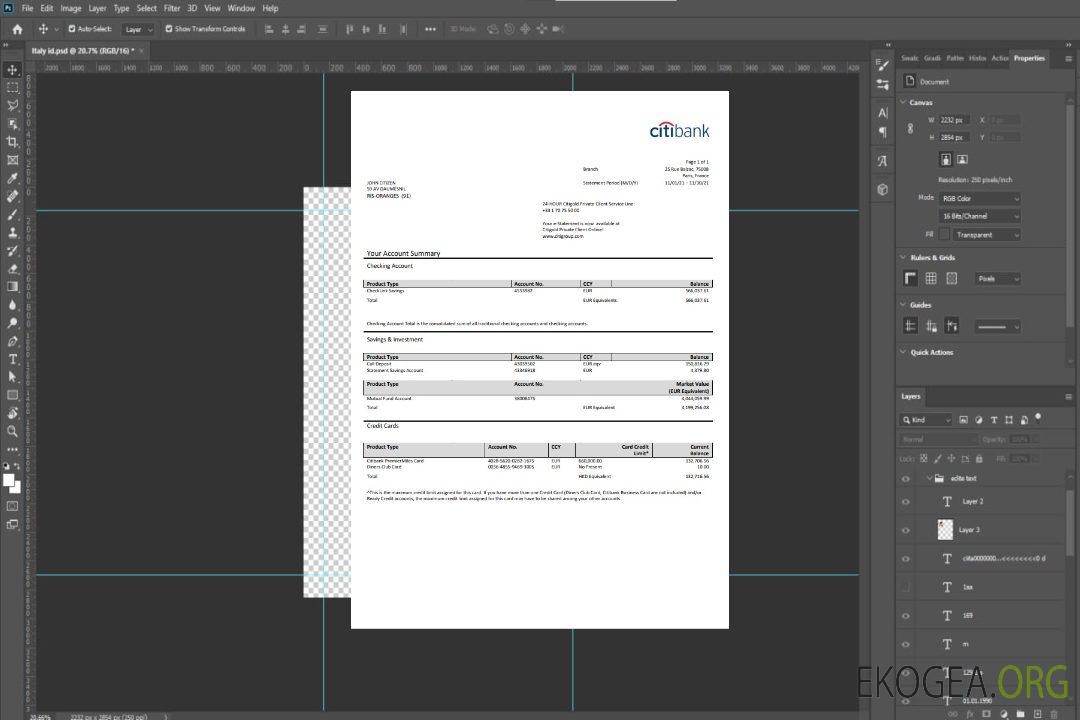Relevé bancaire France Citibank template